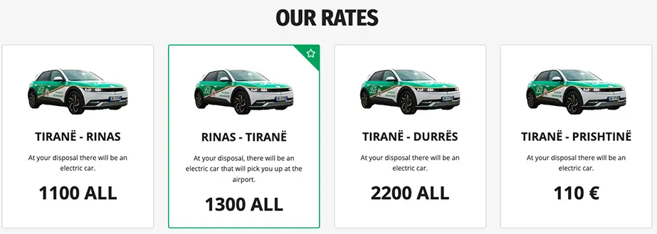 exemple de tarif taxi albanais