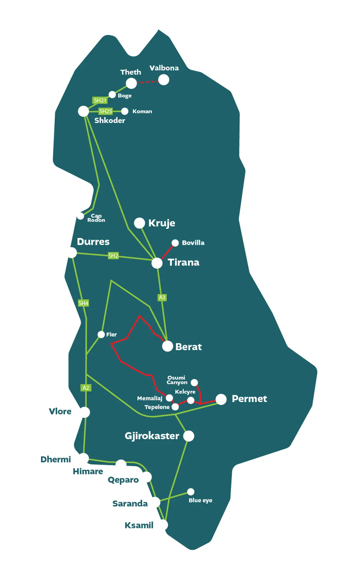 Routes interdites en Albanie par les loueurs de voiture (2026)